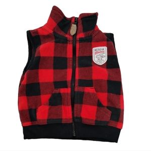 Carter’s Infant Baby Red & Black Buffalo Checkered  Plaid Fleece Zip Up Vest 6M